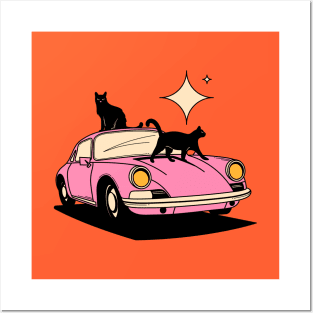 Cool Car Black Cat in orange Posters and Art